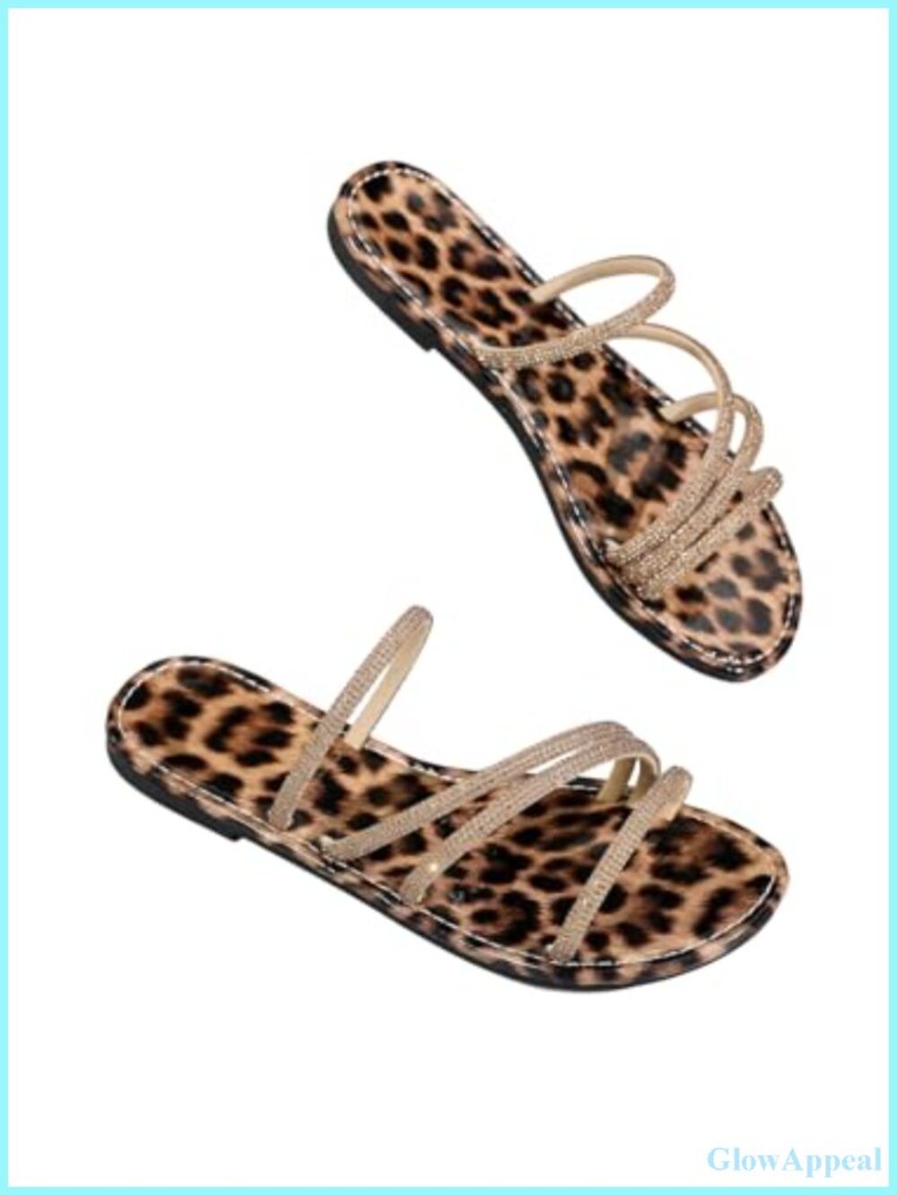 Rhinestone Leopard Sandals Sparkly Strappy Flats